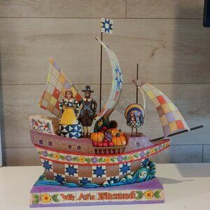 Jim Shore Pilgrim Vessel Thanksgiving Retired Figurine NEW IN BOX